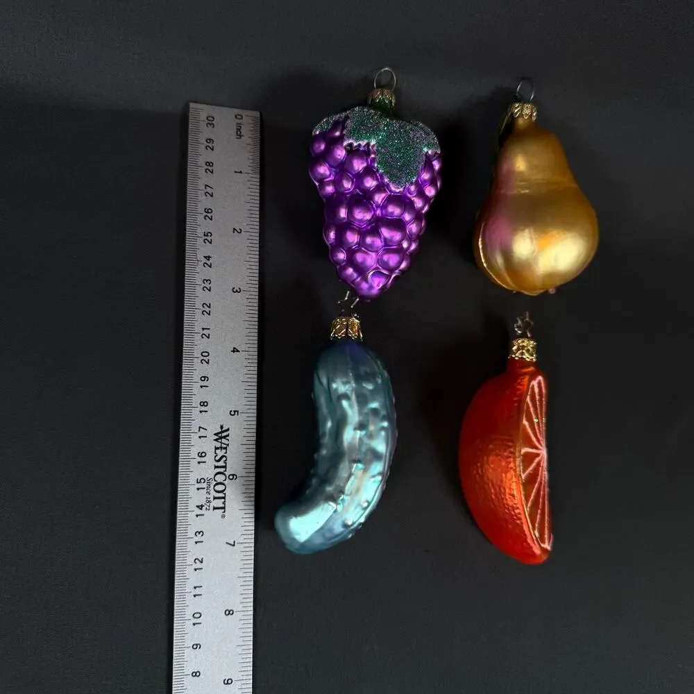 Lot of 4 Old World Christmas Inge-Glas Glass Fruit Ornaments Grape Pear Orange